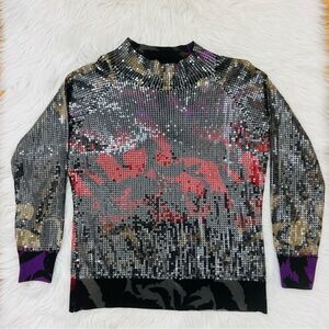 ETRO Milano Made in Italy Sequin Silk Cashmere Blend Sweater Sz 48